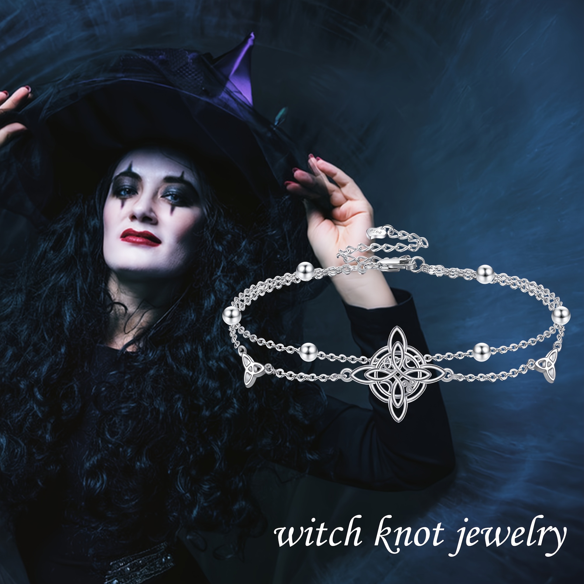Women's 925 Sterling Silver Witches Knot Bracelet, Celtic Design